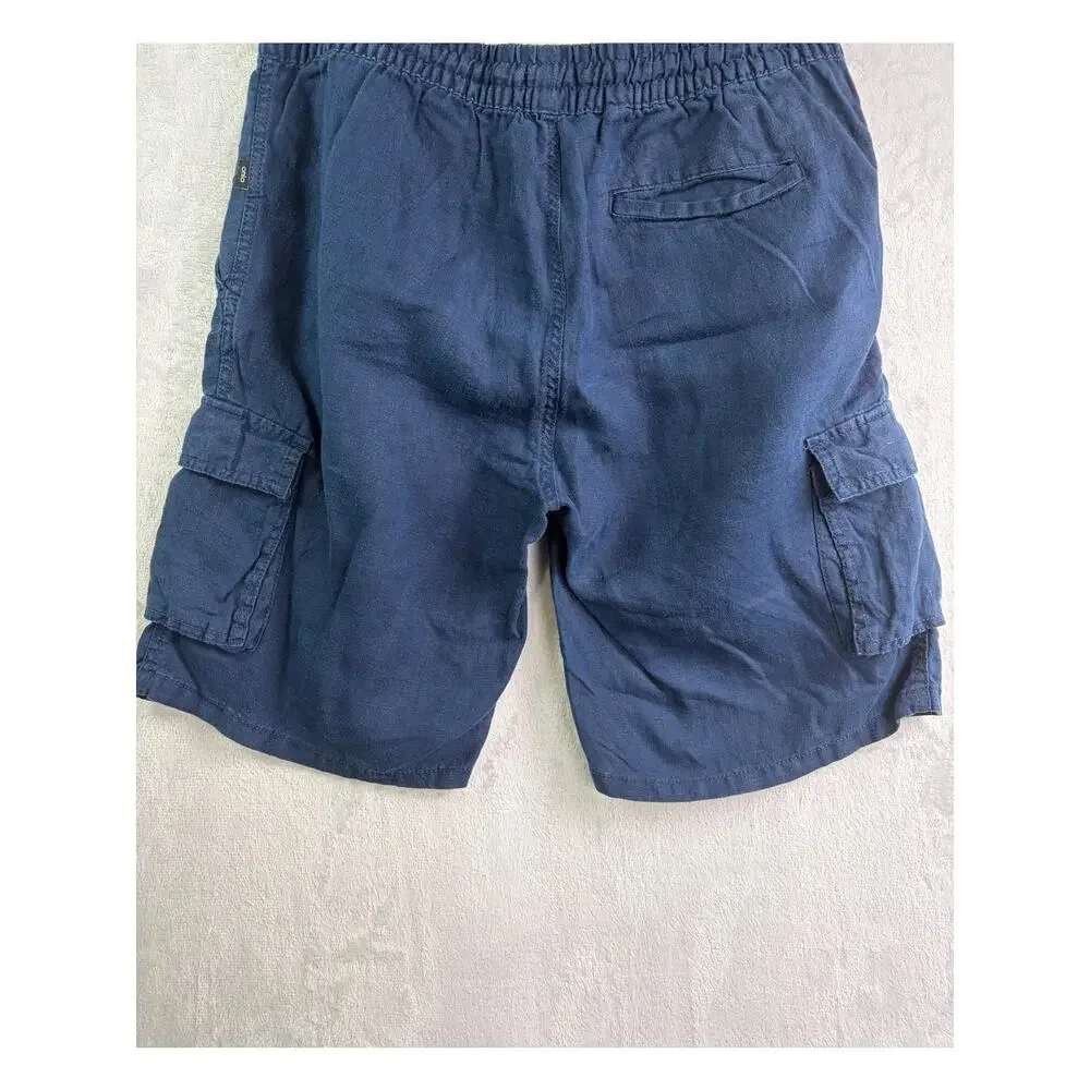 Onia Air Men's Linen Deep Navy Pull-On Drawstring Cargo Shorts  - Size L